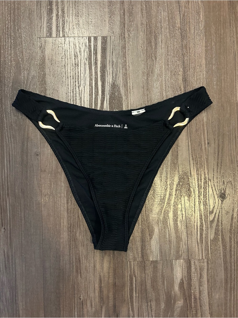 Abercrombie & Fitch Black Bikini Bottom with Gold Side Rings